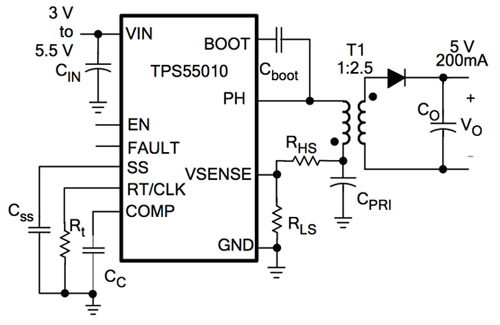 Block diagram of the TPS55010 regulator